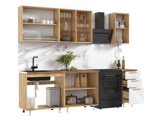 Кухня Ирис 2,0 м Компановка №2 Дуб Крафт Золотой/Браш Вайт - купить за 36010.00 руб.