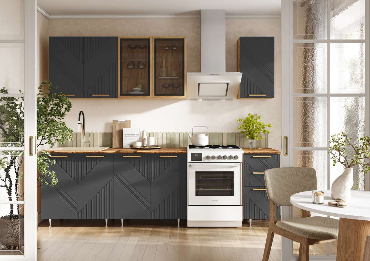 Кухня Ирис 2,0 м Компановка №2  Дуб Крафт Золотой/Браш Графит