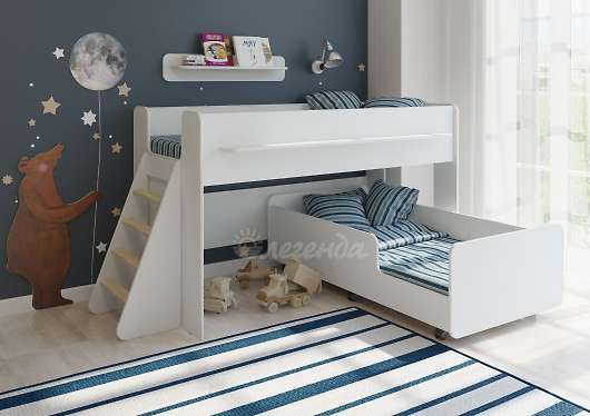 Детская выкатная двухъярусная кровать Легенда 23.3 белая - купить за 25740.00 руб.