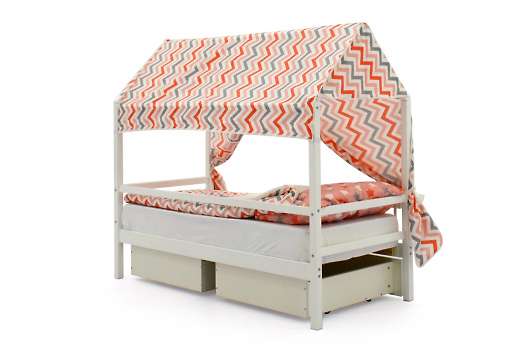 Крыша текстильная Бельмарко для кровати-домика Svogen зигзаги красный, розовый, графит, фон белый - купить за 3890.00 руб.