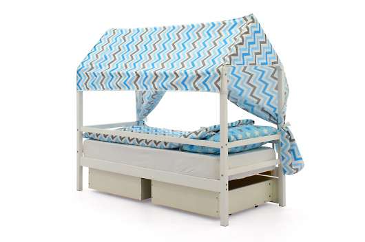Крыша текстильная Бельмарко для кровати-домика Svogen зигзаги синий, голубой, графит, фон белый - купить за 3890.00 руб.