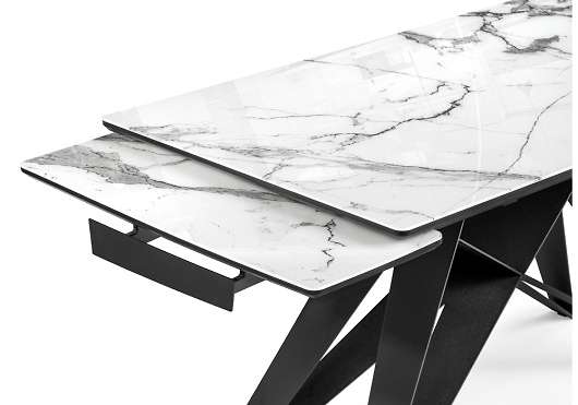 Стеклянный стол Блэкбери 140(200)х80х75 белый мрамор / черный - купить за 46250.00 руб.