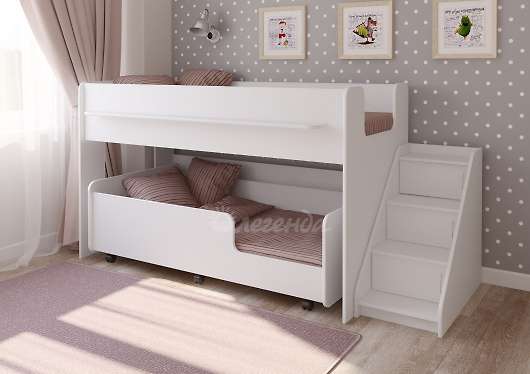 Детская выкатная двухъярусная кровать Легенда 23.4 белая - купить за 29830.00 руб.