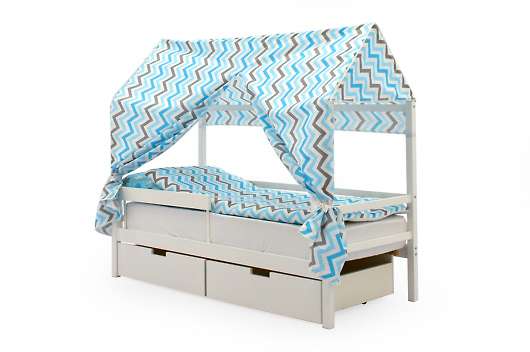 Крыша текстильная Бельмарко для кровати-домика Svogen зигзаги синий, голубой, графит, фон белый - купить за 3890.00 руб.