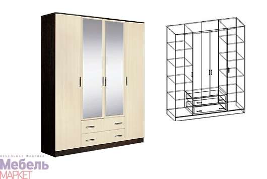 Шкаф 4х створчатый комбинированный с зеркалами Светлана - купить за 30452.00 руб.