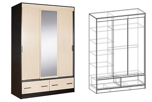 Шкаф 3х створчатый с ящиками с 1 зеркалом Светлана - купить за 30996.00 руб.