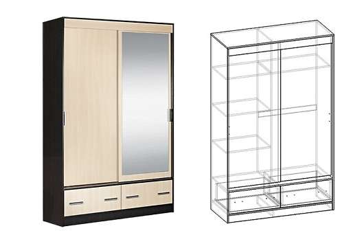 Шкаф 2х створчатый с ящиками с 1 зеркалом Светлана - купить за 30130.00 руб.