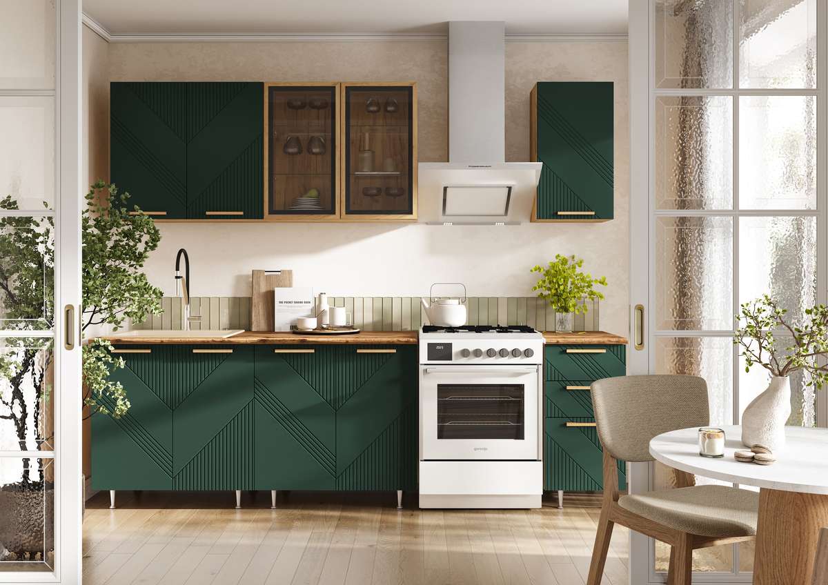 Кухня Ирис 2,0 м Компановка №2  Дуб Крафт Золотой/Браш Грин