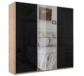шкаф-купе 3-х дверный прайм чёрное стекло/зеркало/чёрное стекло