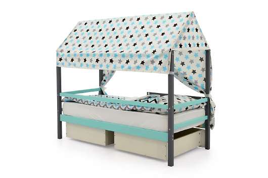 Крыша текстильная Бельмарко для кровати-домика Svogen звезды, графит, бирюза, серый - купить за 3890.00 руб.