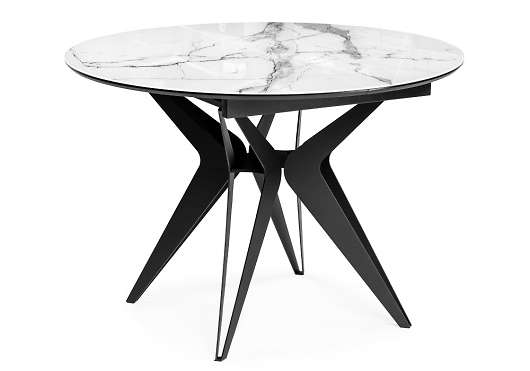 Стеклянный стол Рикла 110(150)х110х76 белый мрамор / черный - купить за 42800.00 руб.