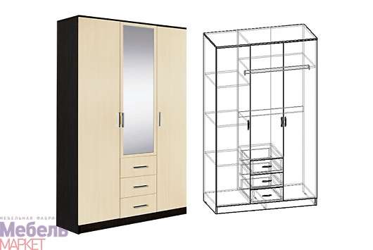 Шкаф 3х створчатый комбинированный с зеркалом Светлана - купить за 26527.00 руб.