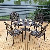 комплект мебели из литого алюминия стол круглый сорренто "sorrento" бронза арт.6058 + 4 кресла гуерлайн "guerlain" арт.74359-4
